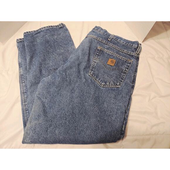 CARHARTT Relaxed Fit Flannel Lined Workwear Carpenter Denim Wash Sz 40×32 Work - Picture 2 of 9